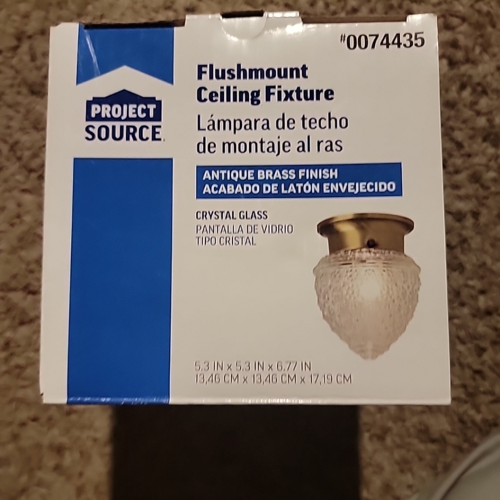 Project Source Flushmount Ceiling Fixture- Antique Brass Finish‎ NIB